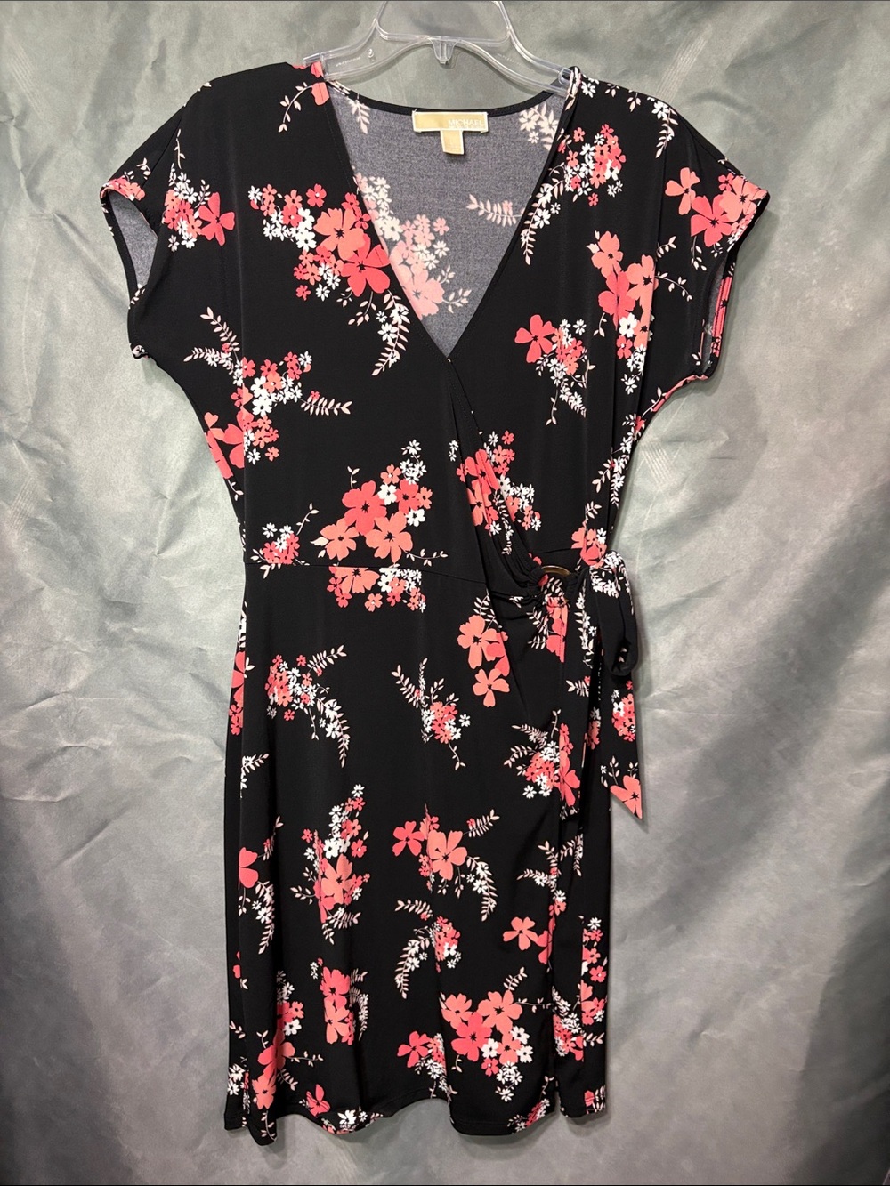 Michael Kors Black Wrap Dress with Pink Floral Print